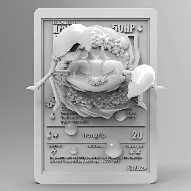 Krabby - 3D Printed Pokemon Card Wall Hanger | Fan Art | Pokemon TCG