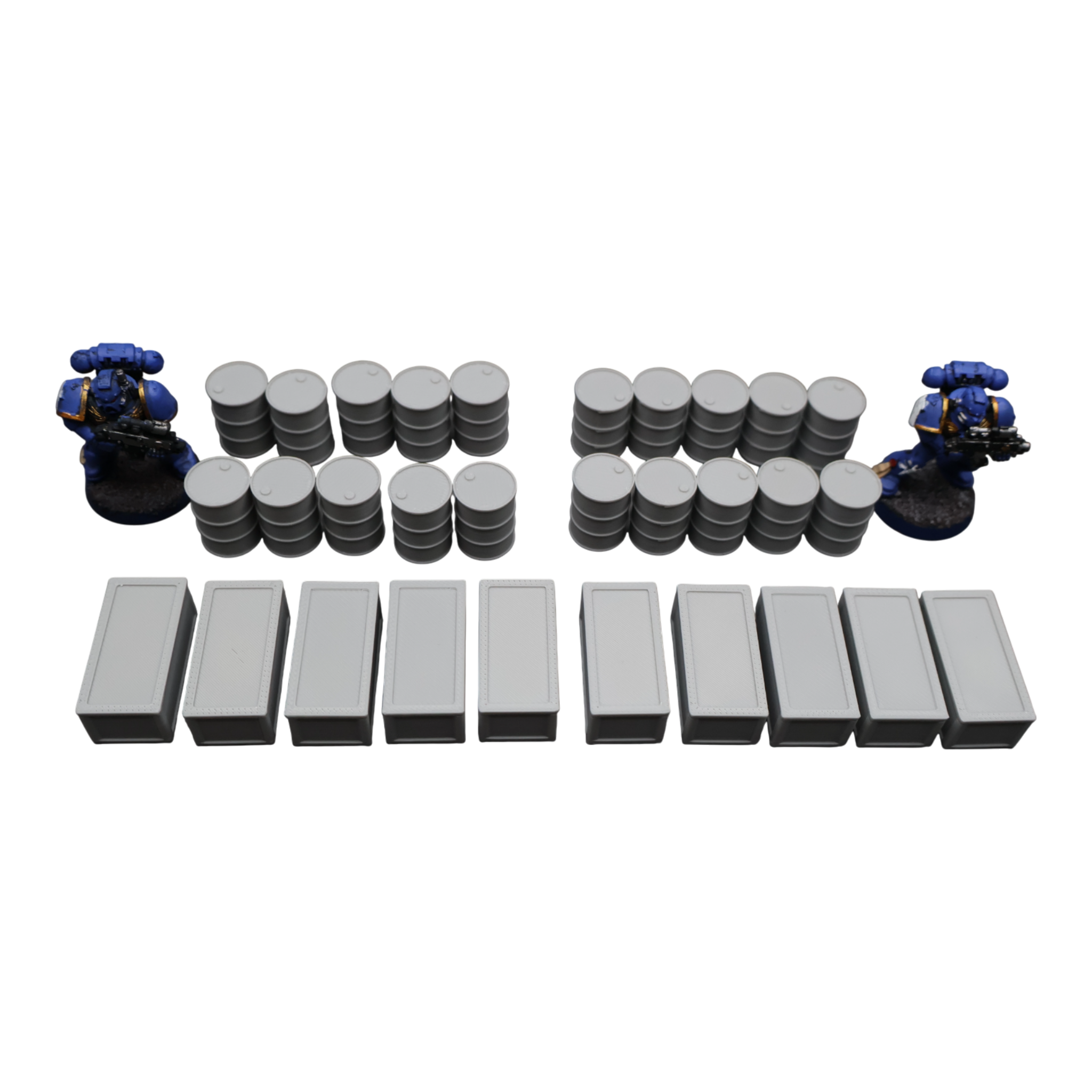 Oil Barrels x20 + Crates x10 - 28mm Wargaming Scatter Terrain Scenery Tabletop