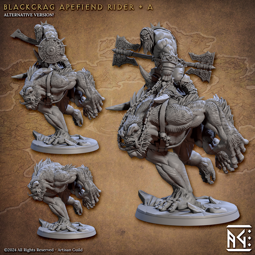 Apefiend Rider Miniatures | Blackcrag Orcs | Fantasy D&D Miniature | Artisan Guild