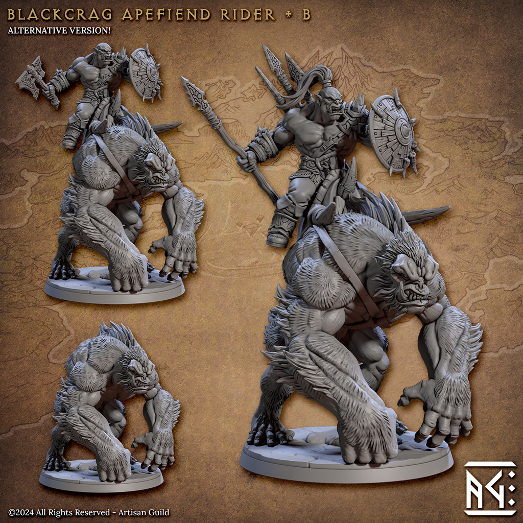 Apefiend Rider Miniatures | Blackcrag Orcs | Fantasy D&D Miniature | Artisan Guild