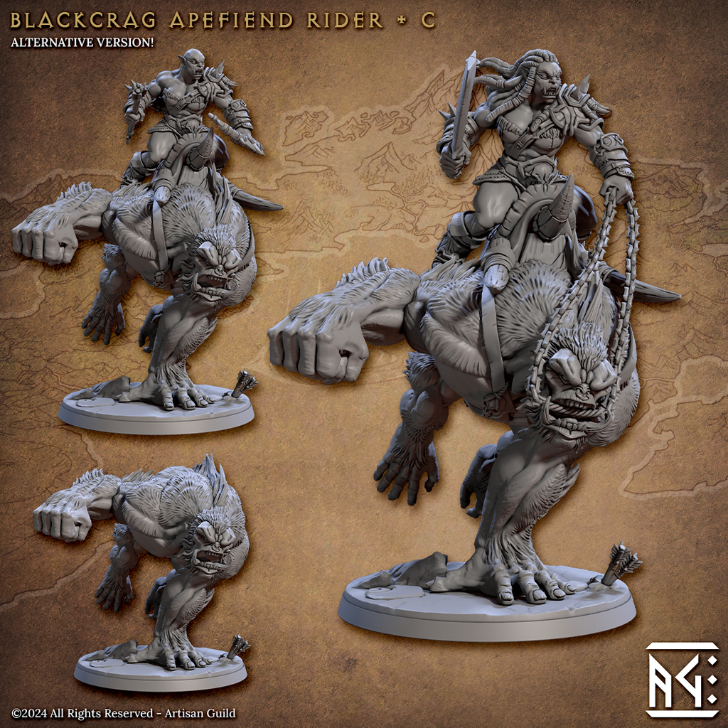 Apefiend Rider Miniatures | Blackcrag Orcs | Fantasy D&D Miniature | Artisan Guild