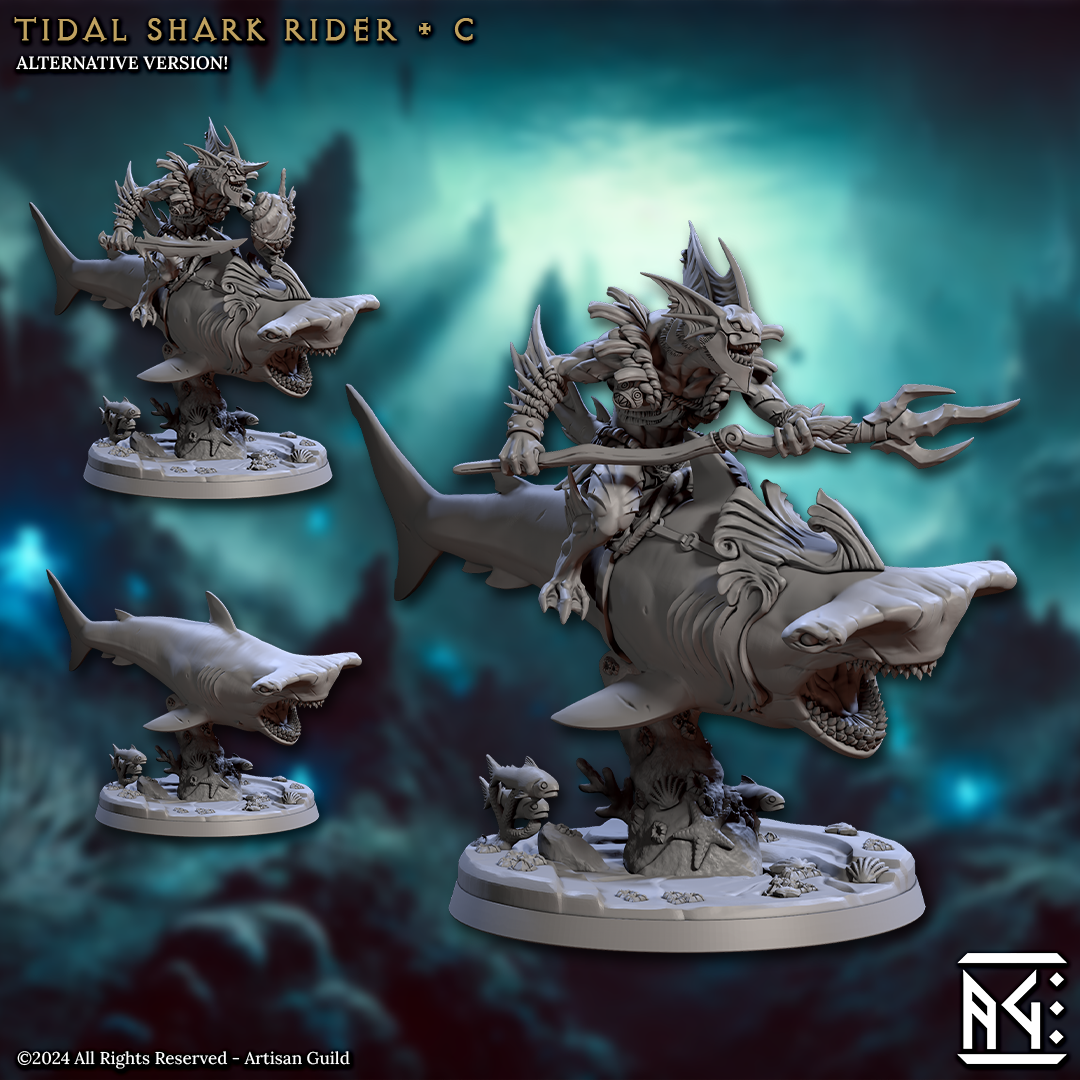 Tidal Shark Rider Cavalry Miniatures | Mirmidons of the Death-Tide | Artisan Guild