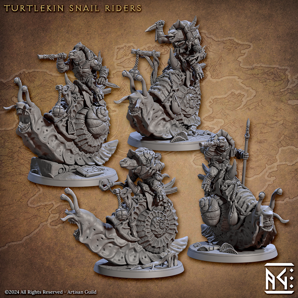 Giant Snail Rider Miniatures | Jadeshell Turtlekin | Fantasy D&D Miniature | Artisan Guild