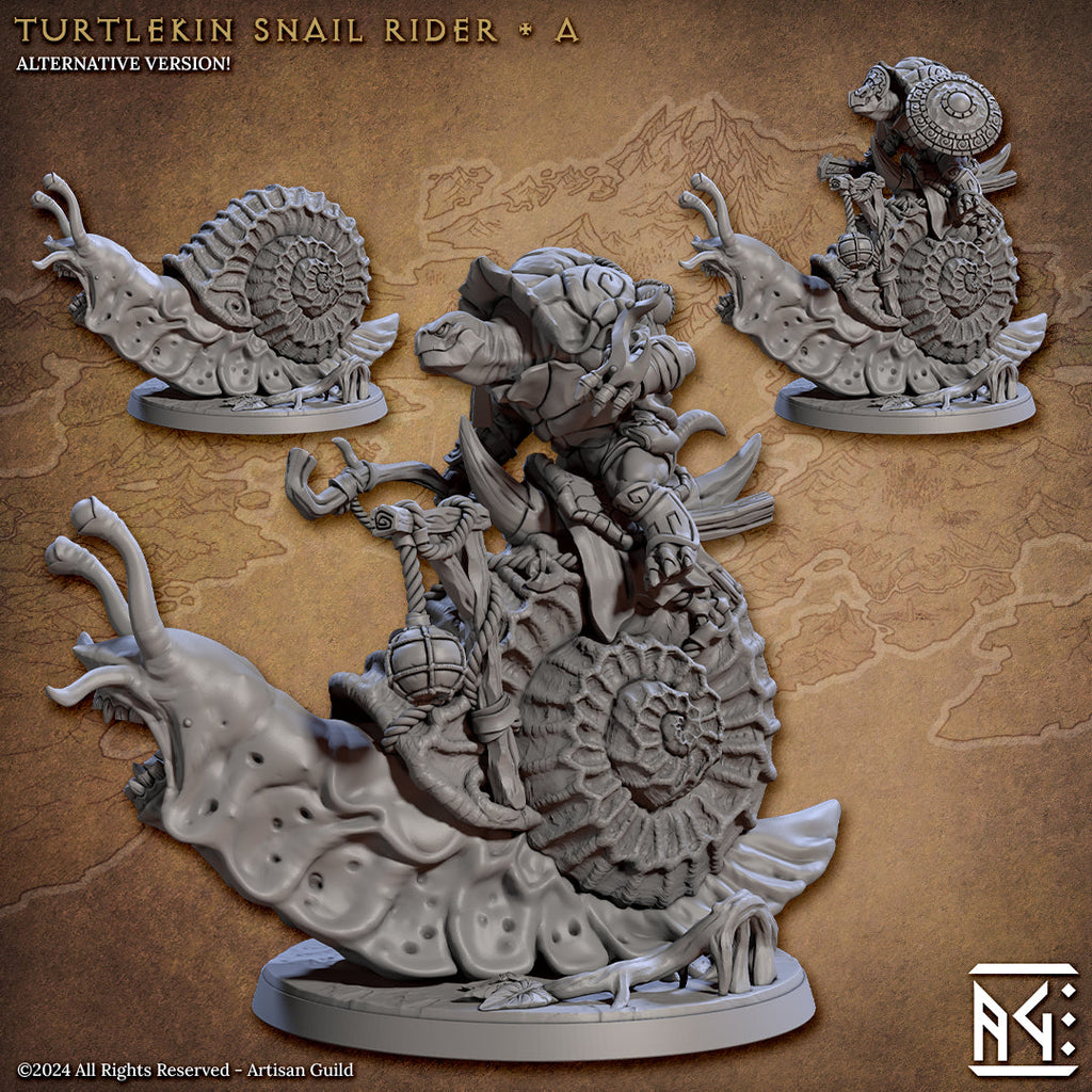 Giant Snail Rider Miniatures | Jadeshell Turtlekin | Fantasy D&D Miniature | Artisan Guild