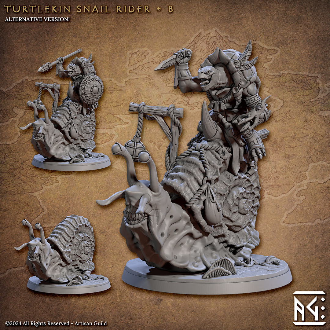 Giant Snail Rider Miniatures | Jadeshell Turtlekin | Fantasy D&D Miniature | Artisan Guild