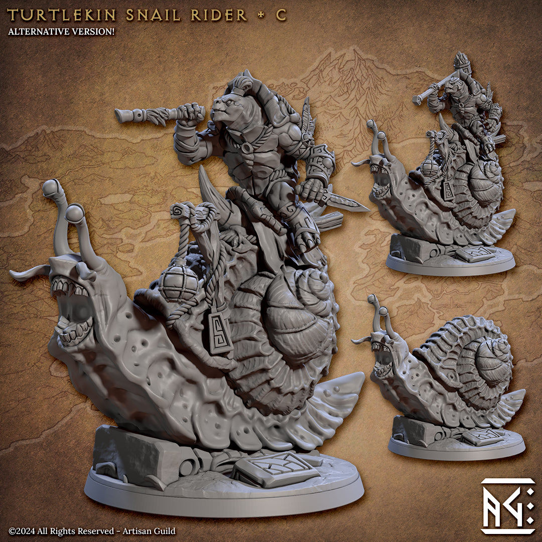 Giant Snail Rider Miniatures | Jadeshell Turtlekin | Fantasy D&D Miniature | Artisan Guild