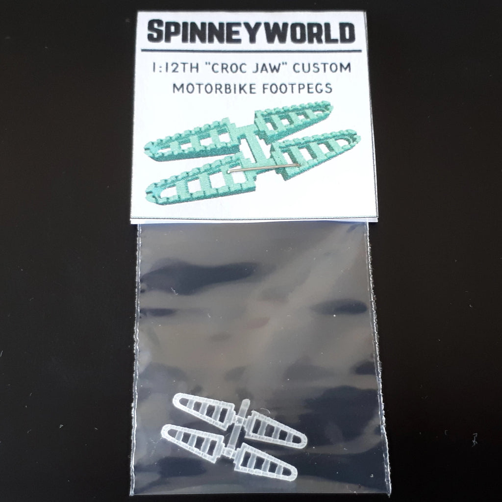 1:12th custom motorbike foot pegs "Croc Jaw"