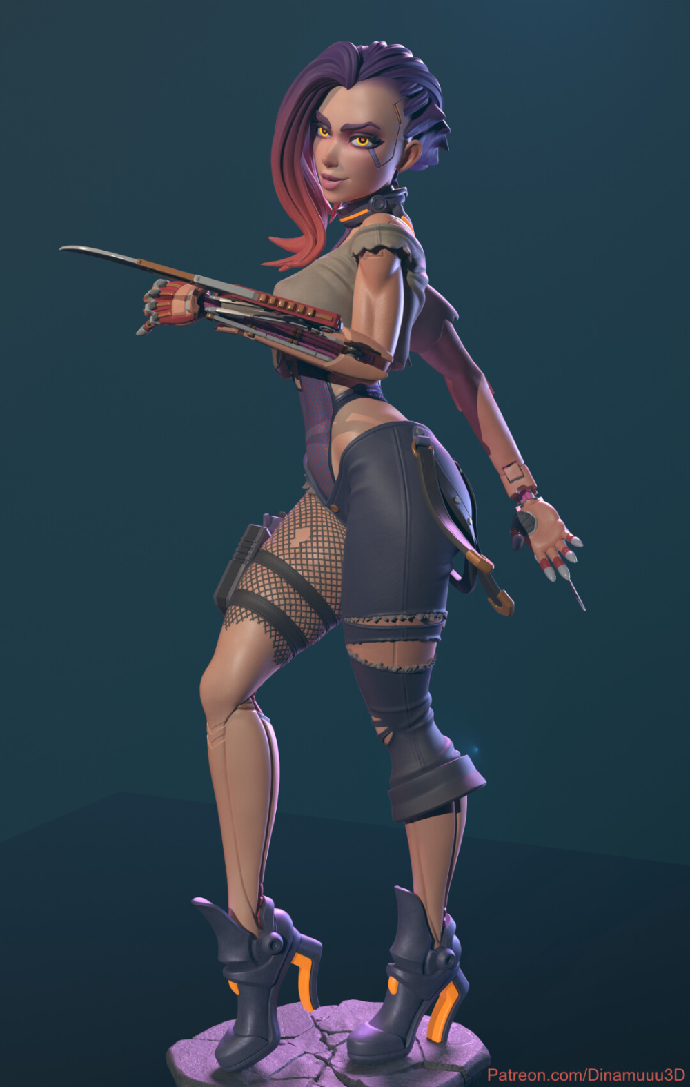 Cyberpunk Girl Blossom | Pin-Up Statue Fan Art Miniature Unpainted | Dinamuu3D