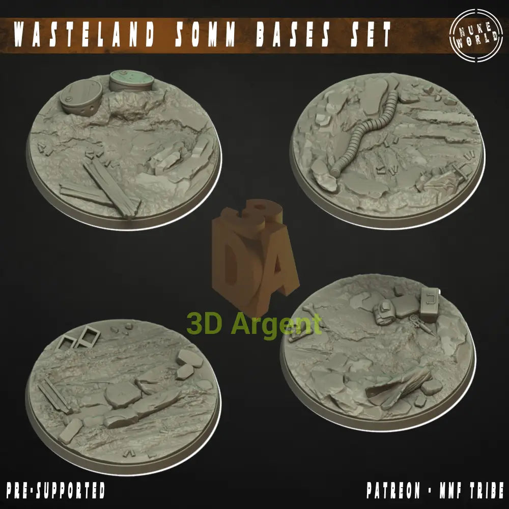 4 Wasteland 50mm Bases – 3D Printed Resin Nuke World Miniatures