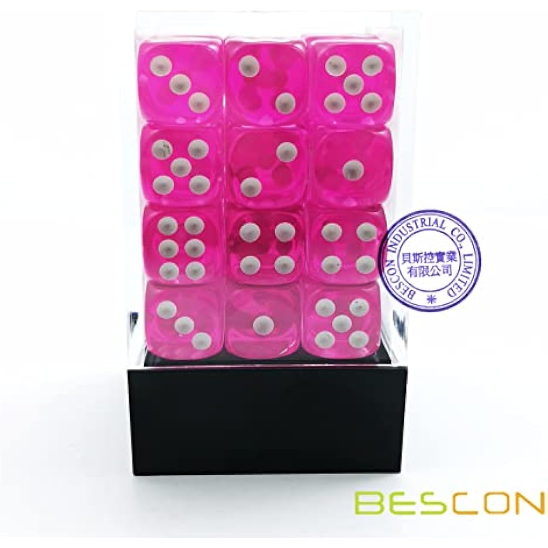 Bescon 12mm 6 Sided Dice 36 in Brick Box, 12mm Six Sided Die (36) Block of Dice, Translucent Pink