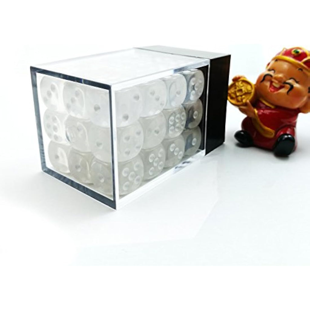 Bescon 12mm 6 Sided Dice 36 in Brick Box, 12mm Six Sided Die (36) Block of Dice, Translucent White With Pips