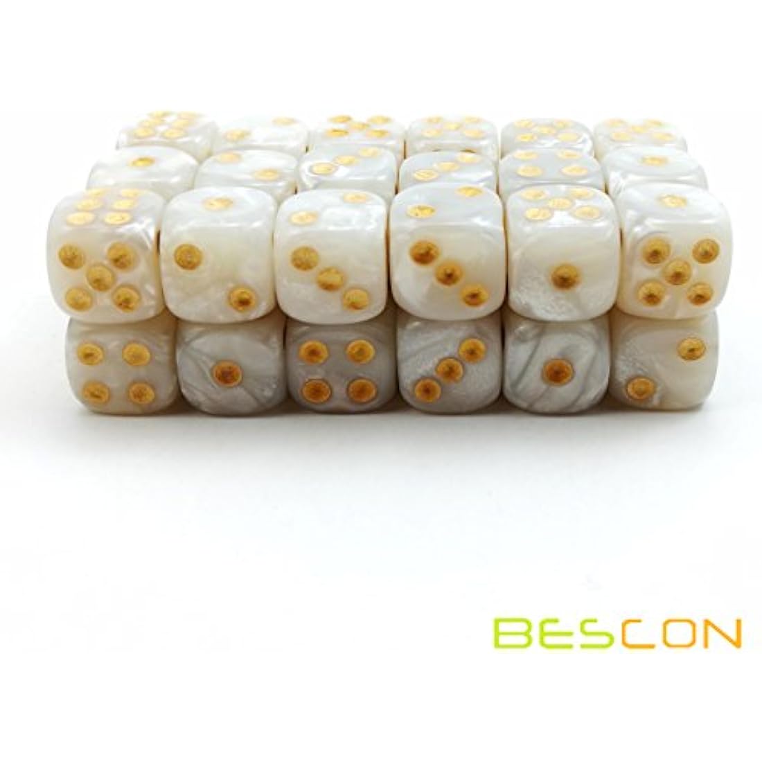 Bescon 12mm 6 Sided Dice 36 in Brick Box, 12mm Six Sided Die (36) Block of Dice, Marble White