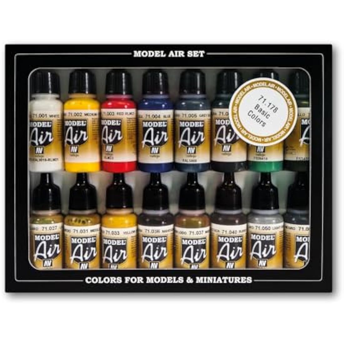 Vallejo Model Air Basic Colors Acrylic Paint Set for Air Brush - Assorted Colours (Pack of 16)