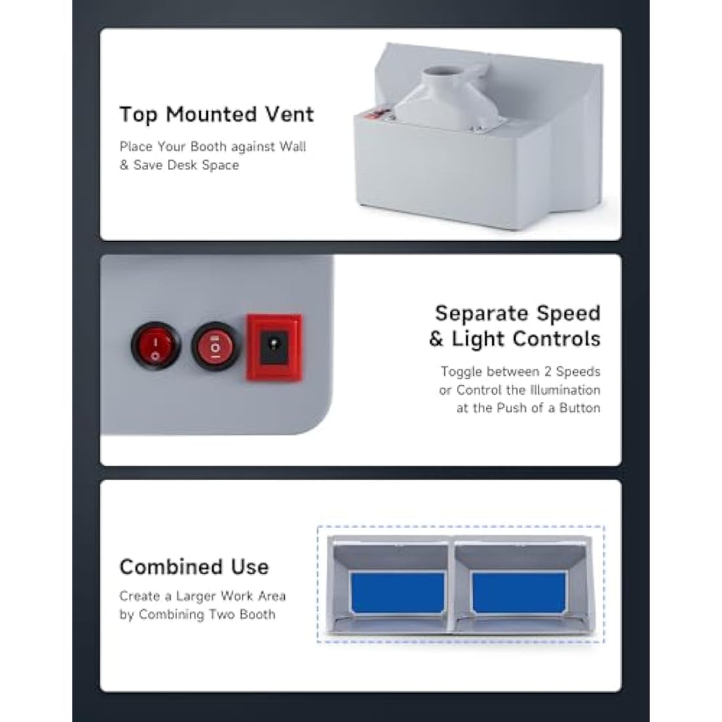 CO-Z Portable Airbrush Spray Booth with LED Lights, Folding Painting Booth with 19cm Turntable, Air Brush Booth with 9m³/min Fans 1.7m Vent for Model and Craft Painting T Shirt & Cake Decoration