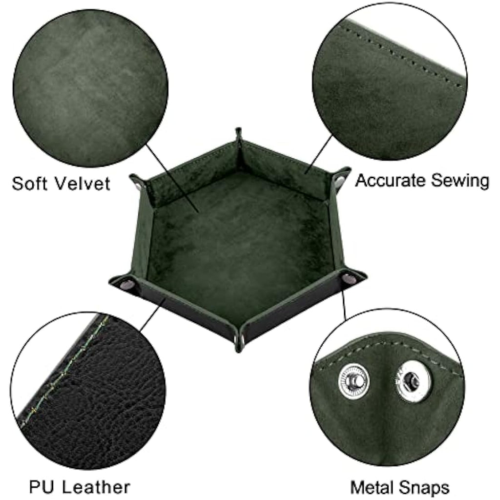 SIQUK 4 Pieces Dice Tray Hexagon Dice Rolling Tray Folding PU Leather Velvet Dice Tray for RPG DND and Other Dice Game (Dark Green, Violet, Red, Black)