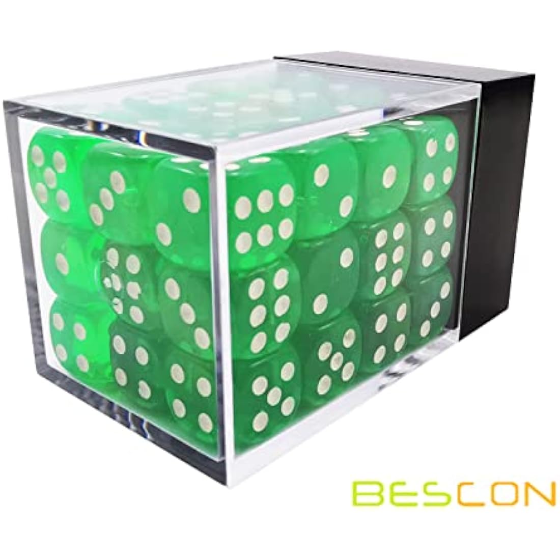 Bescon 12mm 6 Sided Dice 36 in Brick Box, 12mm Six Sided Die (36) Block of Dice, Translucent Green with White Pips