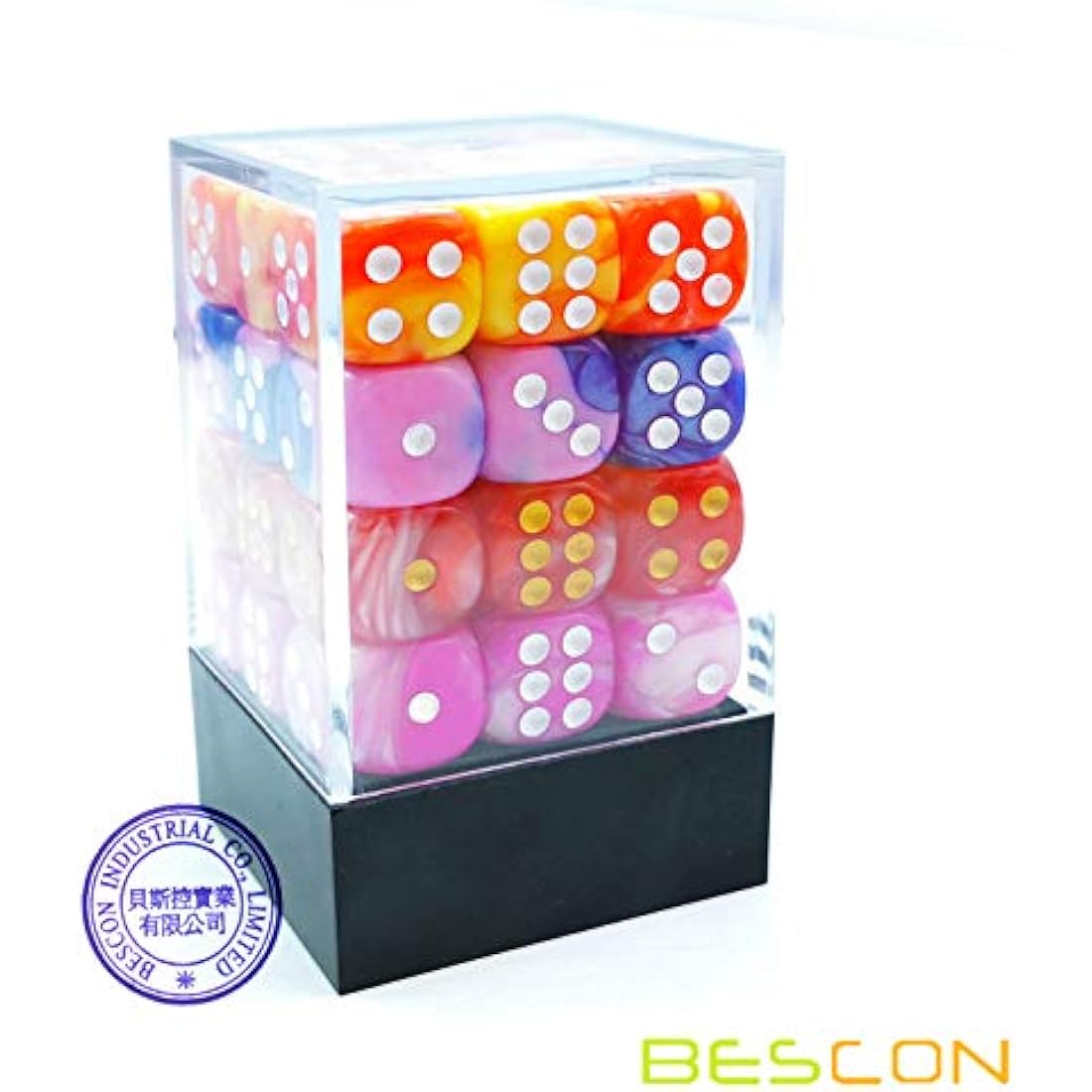 Bescon 12mm 6 Sided Dice 36 in Cube, 12mm Six Sided Die (36) Block of Dice, Gemini Effect in All Assorted Flower Colors