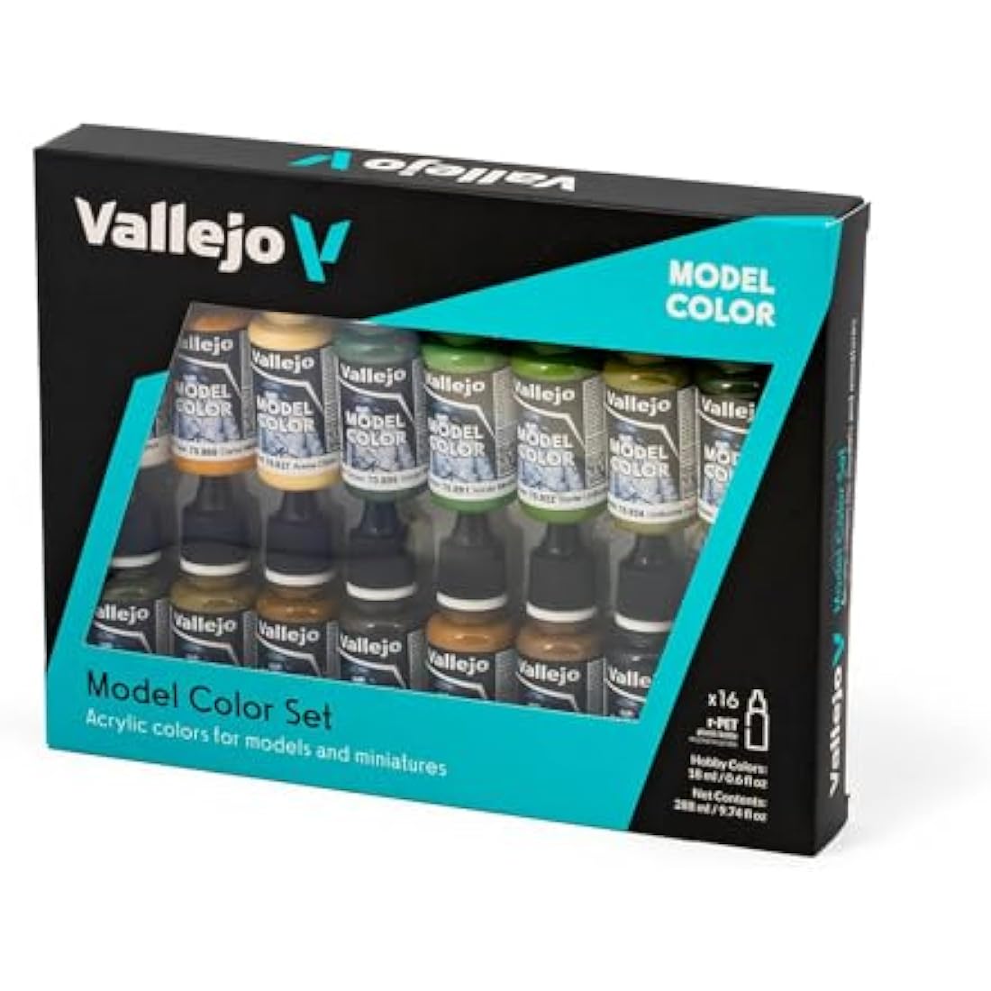 Vallejo 70109 Model Color WWII Allies Acrylic Paint Set - Assorted Colours (Pack of 16) X17ml