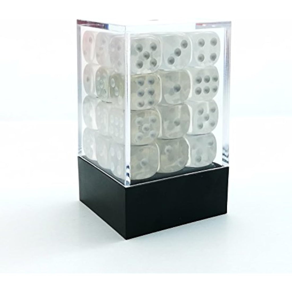 Bescon 12mm 6 Sided Dice 36 in Brick Box, 12mm Six Sided Die (36) Block of Dice, Translucent White With Pips