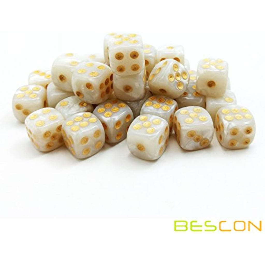 Bescon 12mm 6 Sided Dice 36 in Brick Box, 12mm Six Sided Die (36) Block of Dice, Marble White