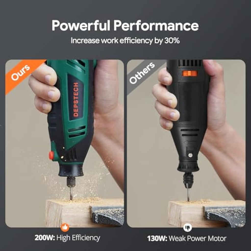 DEPSTECH Rotary Tool Kit, 200W Multi 6 Variable Speed 10000-40000RPM with Keyless Chuck & Flex Shaft, 128pcs Accessories Set for DIY Craft, Engraving, Cutting, Sanding, Polishing-DM200A, Green