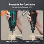DEPSTECH Rotary Tool Kit, 200W Multi 6 Variable Speed 10000-40000RPM with Keyless Chuck & Flex Shaft, 128pcs Accessories Set for DIY Craft, Engraving, Cutting, Sanding, Polishing-DM200A, Green