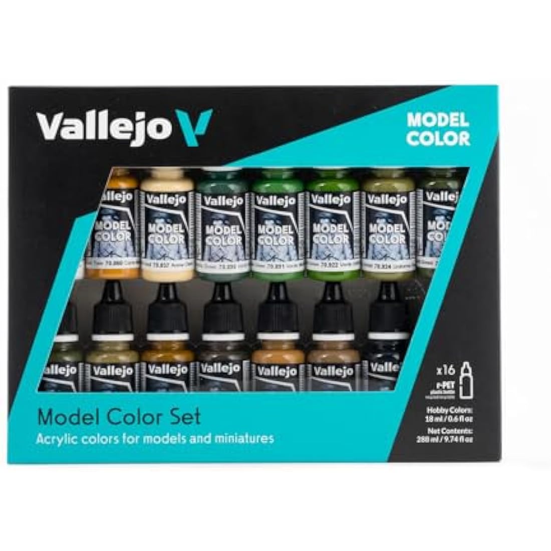 Vallejo 70109 Model Color WWII Allies Acrylic Paint Set - Assorted Colours (Pack of 16) X17ml