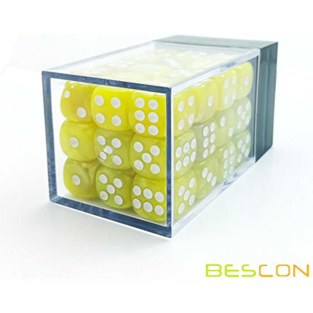 Bescon 12mm 6 Sided Dice 36 in Brick Box, 12mm Six Sided Die (36) Block of Dice, Marble Yellow