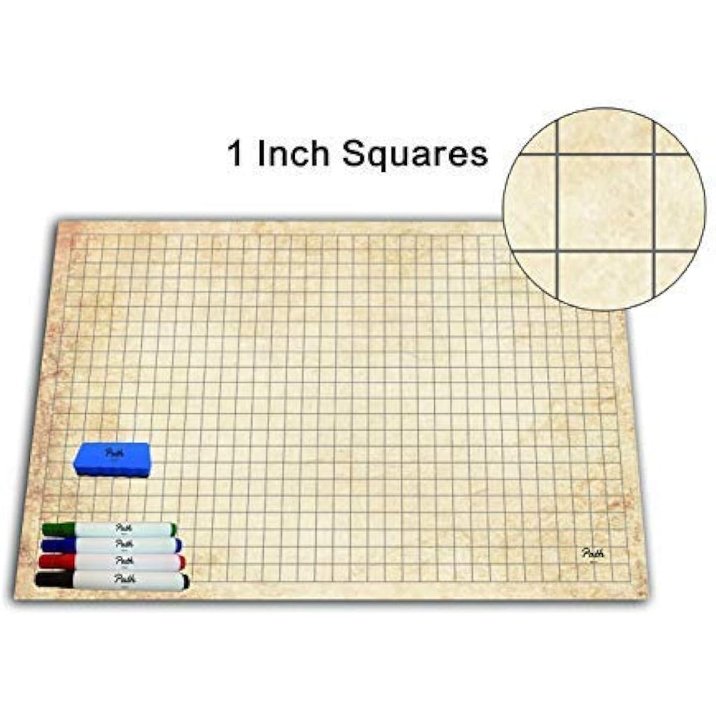 Path Gaming Double Sided Battle Grid Game Mat 36 X 24 Inches - 2 Mats, 4 Terrains, 4 Markers, 1 Eraser, and 1 Spray Bottle. Great for Dungeons and Dragons/DND