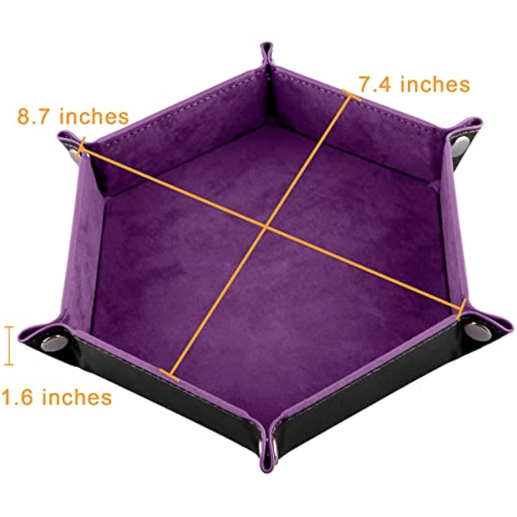 SIQUK 4 Pieces Dice Tray Hexagon Dice Rolling Tray Folding PU Leather Velvet Dice Tray for RPG DND and Other Dice Game (Dark Green, Violet, Red, Black)