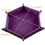 SIQUK 4 Pieces Dice Tray Hexagon Dice Rolling Tray Folding PU Leather Velvet Dice Tray for RPG DND and Other Dice Game (Dark Green, Violet, Red, Black)