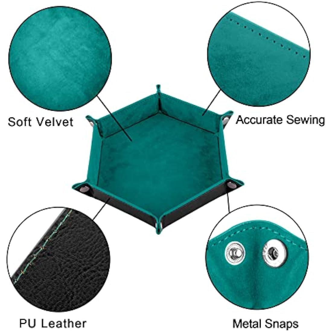 SIQUK 4 Pieces Dice Tray Hexagon Dice Rolling Tray Folding PU Leather Velvet Dice Tray for RPG DND and Other Dice Game (Black, Cyan, Violet, Royal Blue)
