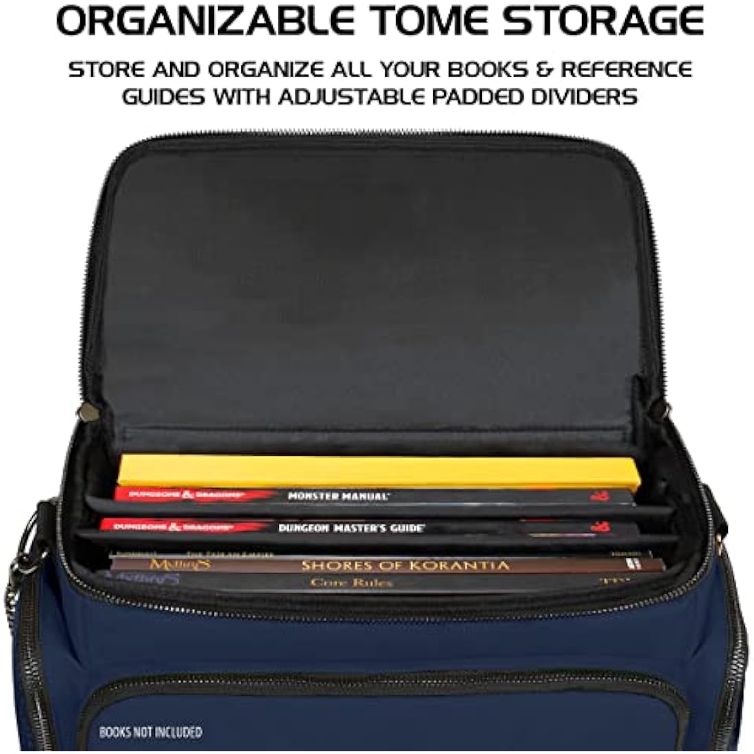 ENHANCE Collector's Edition RPG Adventurer's DND Bag - Dragon Hide Exterior Travel RPG Bag with Tabletop Miniatures Storage Vault, Mat Holder, DND Dice & Token Pockets, Fits 4-8 Books (Dragon Blue)