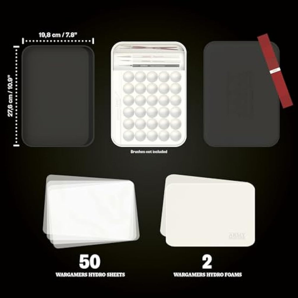 The Army Painter, Wargamers Edition Wet Palette XL, incl. 50 Hydro Sheets, 2 Hydro Foams & Brush Storage - Wet Palette for Miniatures Acrylic Paint, Dnd & Warhammer