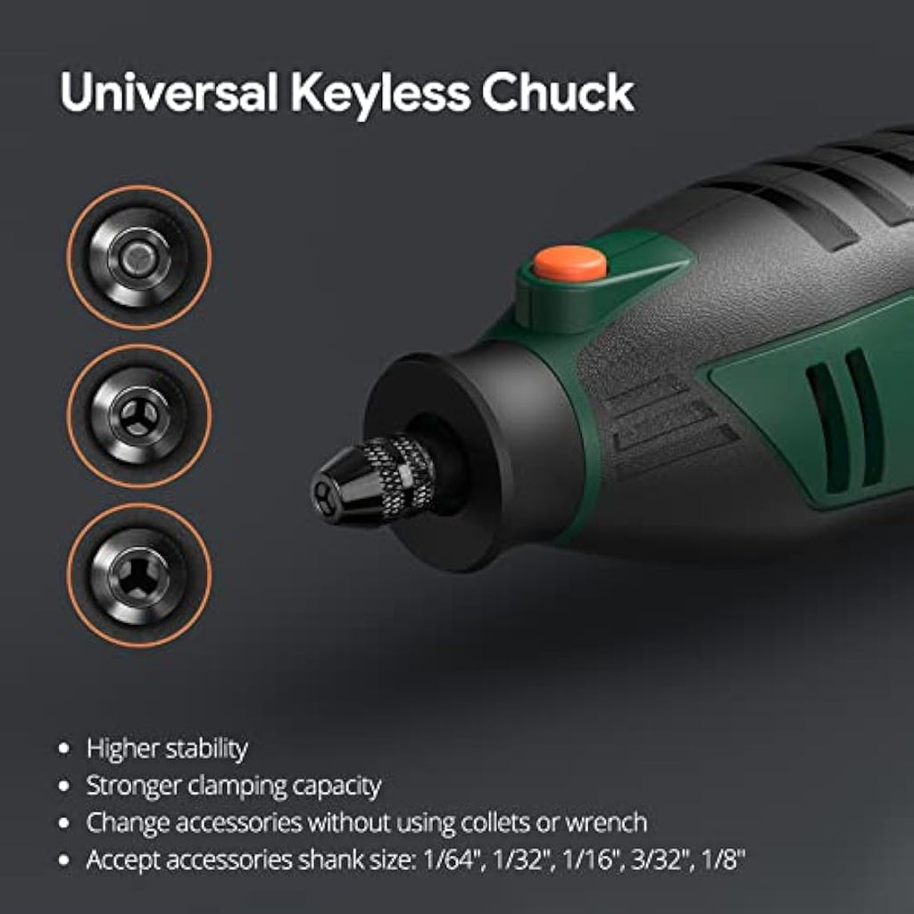 DEPSTECH Rotary Tool Kit, 200W Multi 6 Variable Speed 10000-40000RPM with Keyless Chuck & Flex Shaft, 128pcs Accessories Set for DIY Craft, Engraving, Cutting, Sanding, Polishing-DM200A, Green