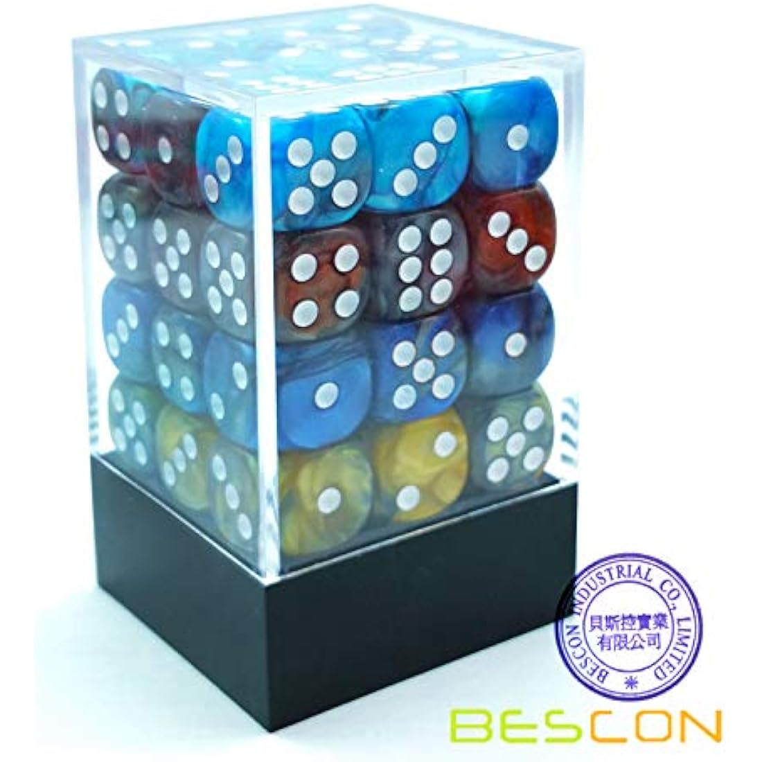 Bescon 12mm D6 Dice 36 in Cube, Assorted Gemini ROCK Colors, 12mm Six Sides Die (36) Block of Dice