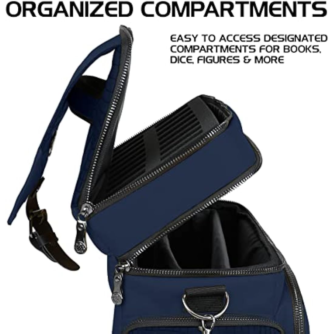 ENHANCE Collector's Edition RPG Adventurer's DND Bag - Dragon Hide Exterior Travel RPG Bag with Tabletop Miniatures Storage Vault, Mat Holder, DND Dice & Token Pockets, Fits 4-8 Books (Dragon Blue)