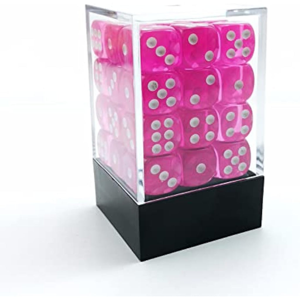 Bescon 12mm 6 Sided Dice 36 in Brick Box, 12mm Six Sided Die (36) Block of Dice, Translucent Pink