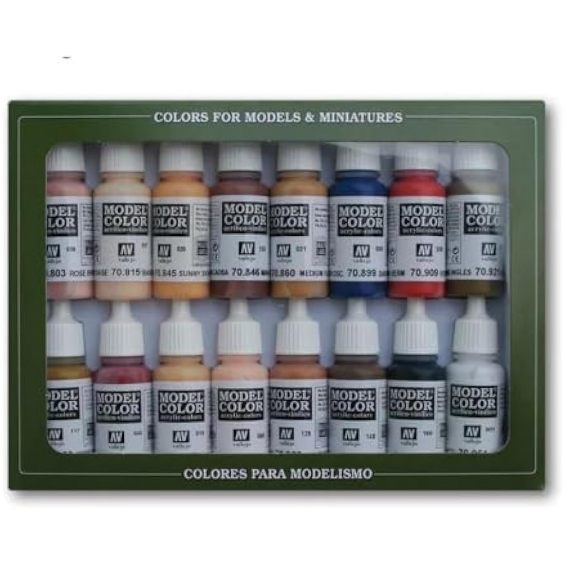 Vallejo Model Color Face Skin Colours Acrylic Paint Set - Assorted Colours (Pack of 16), 17 ml, Brown