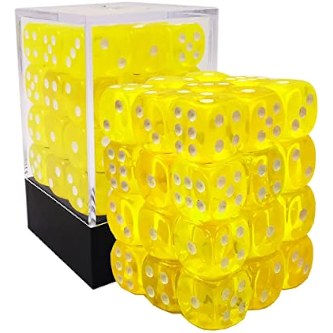 Bescon 12mm 6 Sided Dice 36 in Brick Box, 12mm Six Sided Die (36) Block of Dice, Translucent Yellow with White Pips