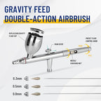 Fengda Airbrush FE-183K Precision Dual Action Airbrush Set for Gravity Feed with 3 Cup Sizes and 3 Nozzles (0.3, 0.5 and 0.8mm)