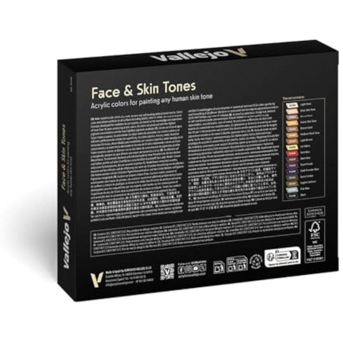 Vallejo Model Color Face Skin Colours Acrylic Paint Set - Assorted Colours (Pack of 16), 17 ml, Brown