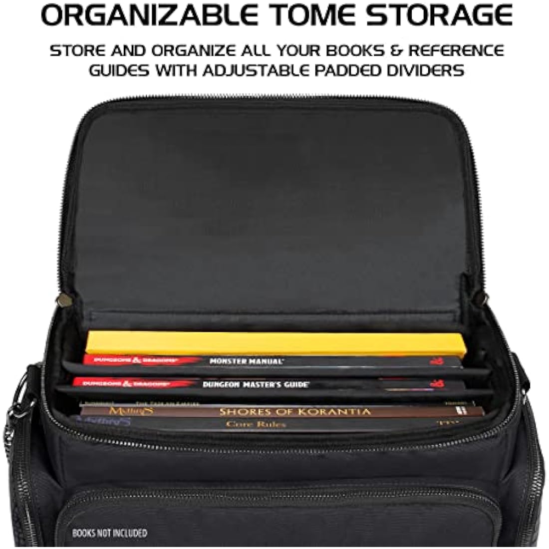 ENHANCE Collector's Edition RPG Adventurer's DND Bag - Dragon Hide Exterior Travel RPG Bag with Tabletop Miniatures Storage Vault, Mat Holder, DND Dice & Token Pockets, Fits 4-8 Books (Dragon Black)