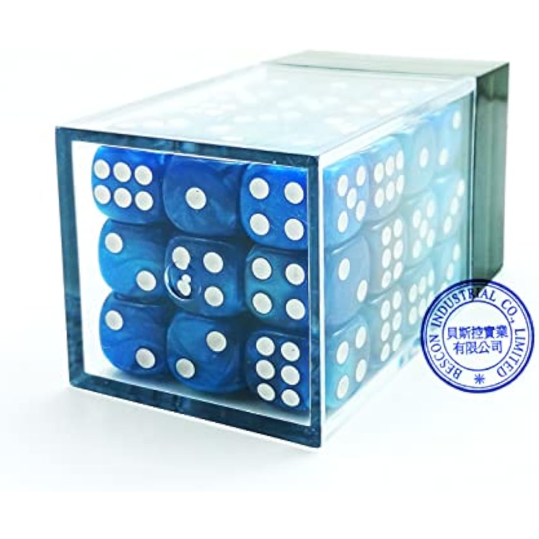 Bescon 12mm 6 Sided Dice 36 in Brick Box, 12mm Six Sided Die (36) Block of Dice, Marble Blue
