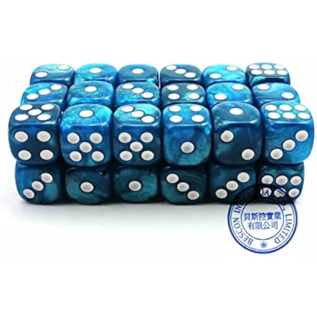 Bescon 12mm 6 Sided Dice 36 in Brick Box, 12mm Six Sided Die (36) Block of Dice, Marble Blue