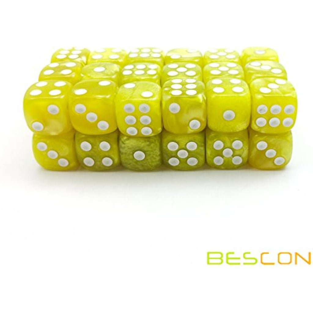 Bescon 12mm 6 Sided Dice 36 in Brick Box, 12mm Six Sided Die (36) Block of Dice, Marble Yellow