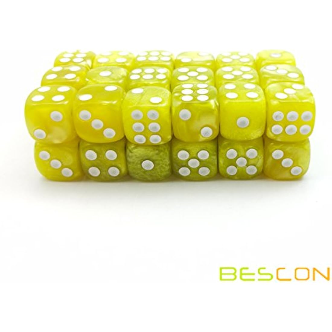 Bescon 12mm 6 Sided Dice 36 in Brick Box, 12mm Six Sided Die (36) Block of Dice, Marble Yellow
