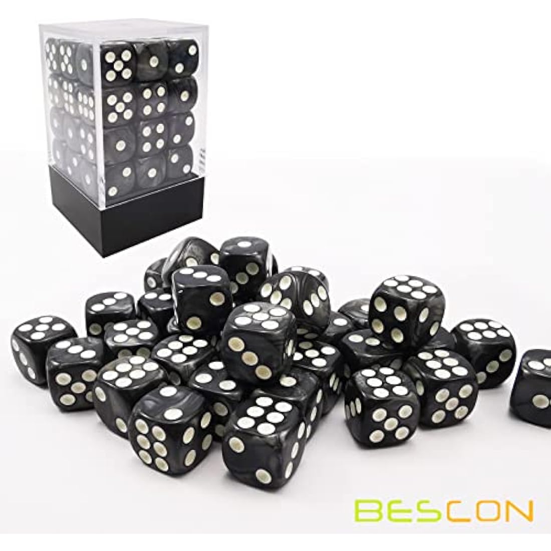 Bescon 12mm 6 Sided Dice 36 in Brick Box, 12mm Six Sided Die (36) Block of Dice, Marble Black