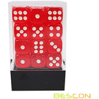 Bescon 12mm 6 Sided Dice 36 in Brick Box, 12mm Six Sided Die (36) Block of Dice, Translucent Red with White Pips