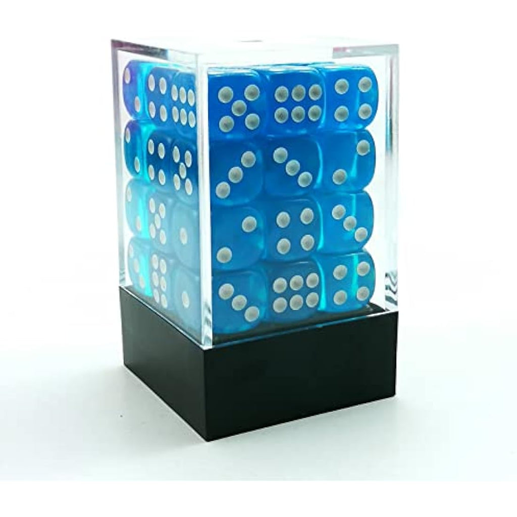 Bescon 12mm 6 Sided Dice 36 in Brick Box, 12mm Six Sided Die (36) Block of Dice, Translucent Lake Blue
